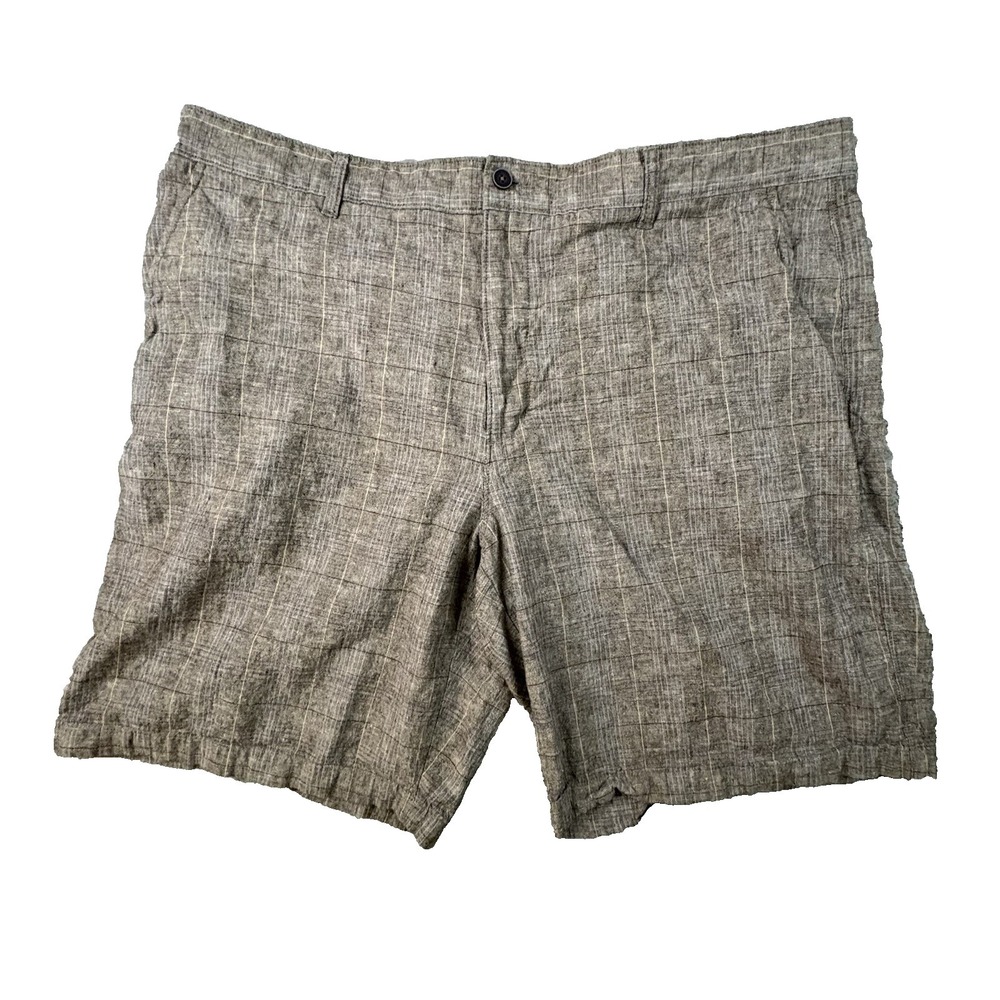 Tasso Elba Men's 43.5 Brown Plaid Linen Cotton Shorts Flat Front Casual SEE DESC